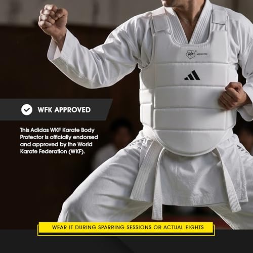 adidas WKF Approved Karate Chest Protector - White w/ Black Logo - size: Large