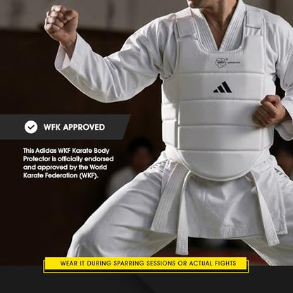 adidas WKF Approved Karate Chest Protector - White w/ Black Logo - size: Medium