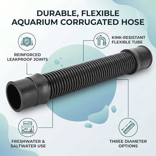 Aquarium Water Hose, 25mm Black Corrugated EVA Tubing, Fish Tank Maintenance Hose for Fresh and Saltwater Tanks