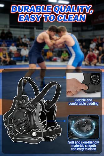 Wrestling Headgear Youth, Tornado & 11 Hols Soft Ear Guard Black | Adjustable Strap, Antimicrobial, Lightweight, Scratch Resistant, Ventilation, for MMA/Brazilian (Users Aged 10 and Above)