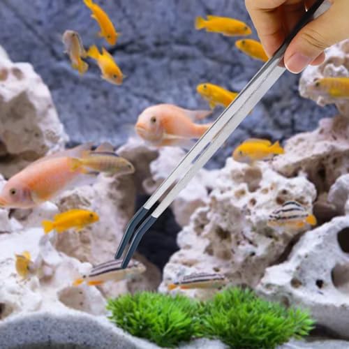 2Pcs Reptile Feeding Tong with Rubber Tip Aquarium Tweezers Stainless Steel Straight Curved Feeding Tong Long Handle Terrarium Feeder Tool for Tank Lizards Bearded Dragon Spider Snake (Silver, 15Inch) - size: 15Inch