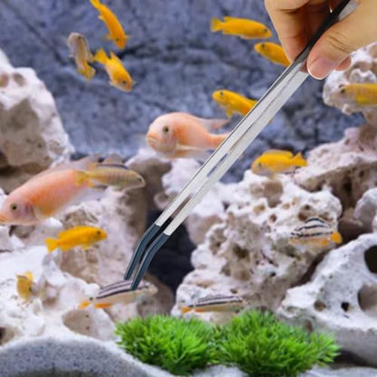 2Pcs Reptile Feeding Tong with Rubber Tip Aquarium Tweezers Stainless Steel Straight Curved Feeding Tong Long Handle Terrarium Feeder Tool for Tank Lizards Bearded Dragon Spider Snake (Silver, 15Inch) - size: 15Inch