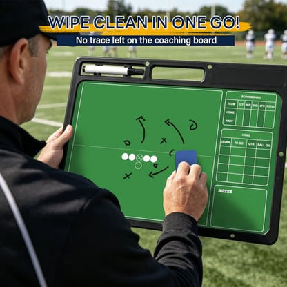 Football Dry Erase Board for Coaches 16.5×12.5, Double Sided Handheld Foldable Tactics Clipboard with Dry Erase Marker and Eraser, Portable Football Coaching Board Perfect Coach Gifts
