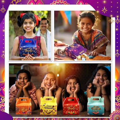 Kolldenn 24 Pcs Happy Diwali Party Favor Gift Boxes, Diwali Treat Boxes Indian Festival of Lights Gifts Gable Boxes Goodie Candy Snack Sugar Chocolate Gift Boxes for Party Decorations