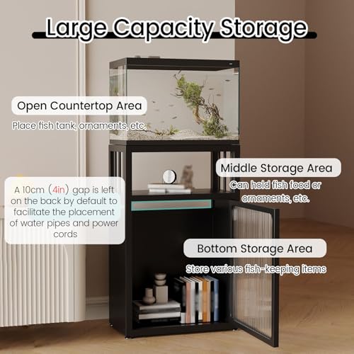 JYHHCYS 3-Tier Aquarium Stand with Storage, Fish Tank Stand with Open Shelving & Large Capacity Cabinet, Large Bottom Cabinet Hide Fish Food & Tools, Easy Access(Black,40x30cm/15.7x11.8in) - color: Black, size: 40x30cm/15.7x11.8in