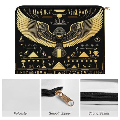 Egyptian Hieroglyphics Makeup Bag for Women, Cosmetic Pouch Travel Toiletry Organizer Bag 8.9"x6.5" Polyester - color: Egyptian Hieroglyphics-1