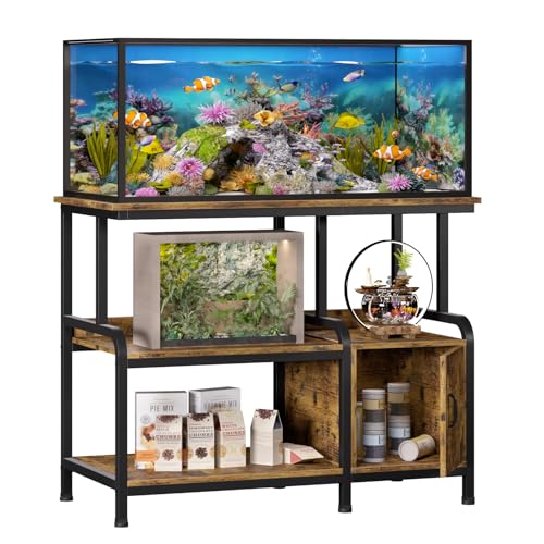 20-29-37 Gallon Tank Stand，750 lbs Capacity 29 Gallon Aquarium Stand，Heavy-Duty 3-Level Reptile Stand with Built-in Storage，36.8×15.7×31.5" Steel Terrarium Rack，Retro Brown
