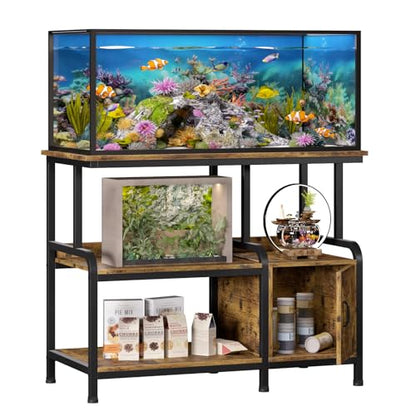 20-29-37 Gallon Tank Stand，750 lbs Capacity 29 Gallon Aquarium Stand，Heavy-Duty 3-Level Reptile Stand with Built-in Storage，36.8×15.7×31.5" Steel Terrarium Rack，Retro Brown