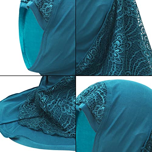 Women Soft One Piece Hijab Long Muslim Turban Islamic Full Head Scarf - color: Lace/Blue