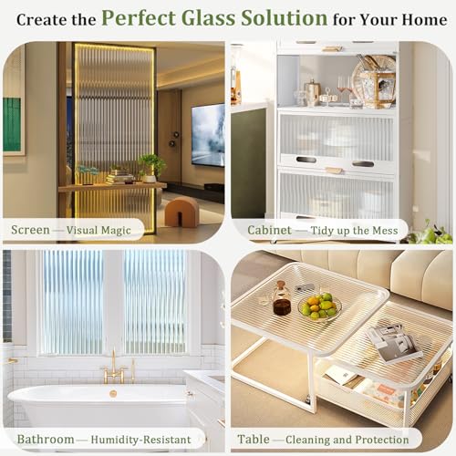 Reeded Glass Window Privacy Film 3D Static Cling, 23.6 x 78.7'' | Upgrades Fluted Lines Easy Cut, Bathroom Door Privacy Day Night, Non Adhesive Clings with Tools Kit, Anti-UV Heat Blocking - color: Clear, size: 23.6 x 78.7 Inch