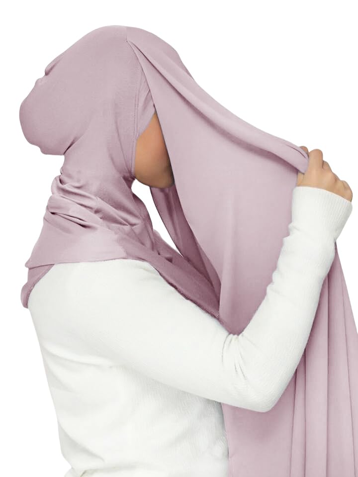 Lina & Lily Flowy Chiffon Instant Hijab Scarf Attached Jersey Ninja Undercap Full Coverage for Muslim Women - color: Dusty Rose