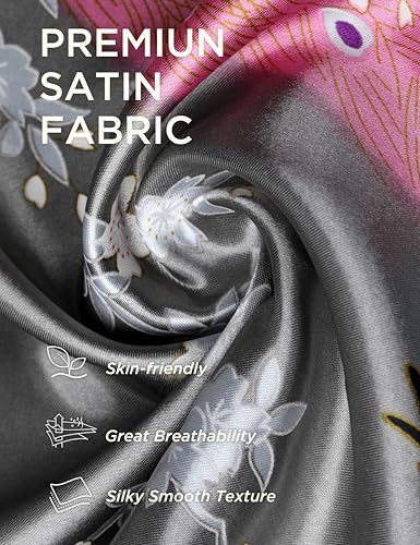 BABEYOND Women's Kimono Robe Long Satin Robes with Peacock and Blossoms Printed Kimono Nightgown - color: Silver Gray, size: One Size