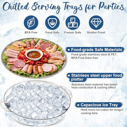 Chilled Serving Trays for Parties, Set of 3, 11.8" | Keeps Food Cold, Shrimp Cocktail Serving Dish, Compartment Charcuterie Platters for Vegetable Fruit Cheese Seafood & Dip