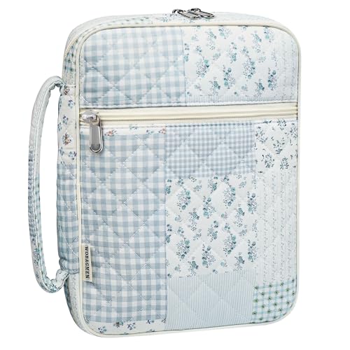 WOBAGMEN Bible Cover Case for Women,Large Bible Tote Bags Organizer Quilted Carrying Case for Girls,Bible Study Supplies Accessories Christian Gifts for Women (greenblue pin, M) - color: Greenblue Pin, size: M