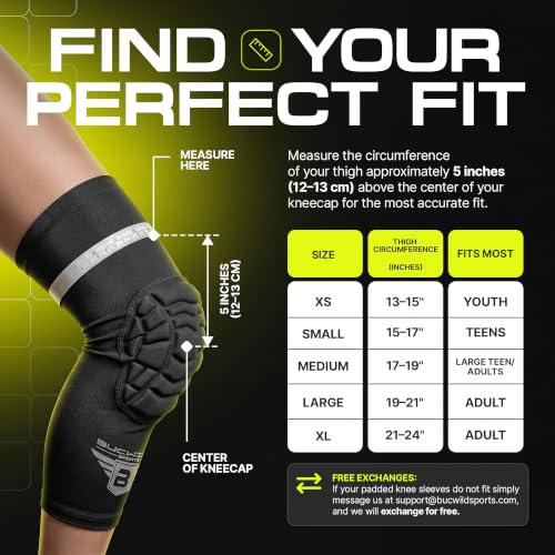 Bucwild Sports Knee Pads/Padded Compression Pro Knee Sleeves (1 Pair) Youth & Adult Sizes - Basketball Wrestling Volleyball Black White Red Blue (Black Camo, Small (Teen/Young Adult)) - color: Navy Blue, size: Adult Medium