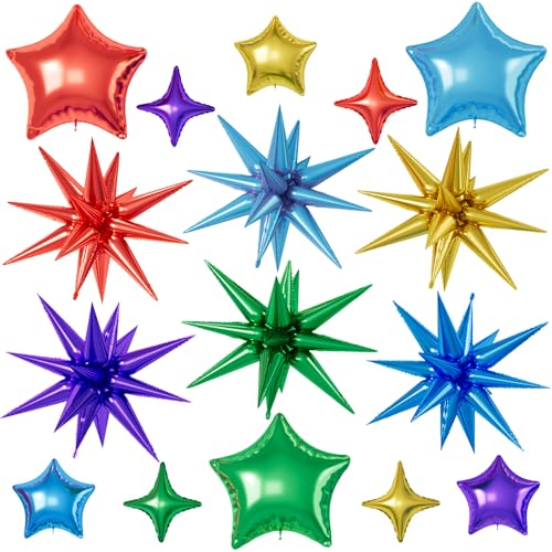 Colorful Star Balloons, 22/18/10 Inch Foil Rainbow Balloons, Red Blue Gold Purple Green Balloon for Boy Girl Birthday Wedding Baby Shower Party Decorations - color: Red Blue Gold Purple Green