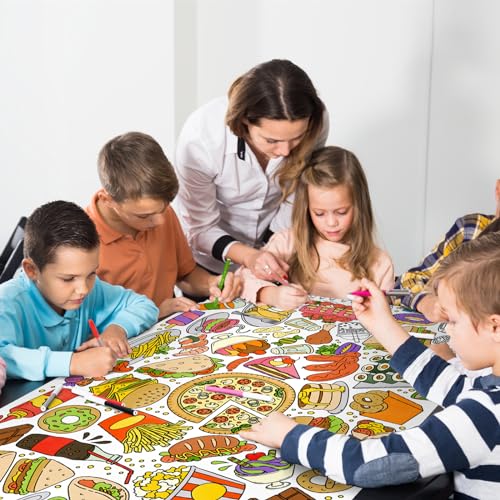 Gatherfun Giant Kids 컬러링 포스터 | 80.9 x 182.9cm(31.5 x 72인치), 교실, 생일 및 이벤트를 위한 재미있는 음식 테마 활동 | 벽 장식 또는 테이블 커버로 다용도 - style: 음식 섭취