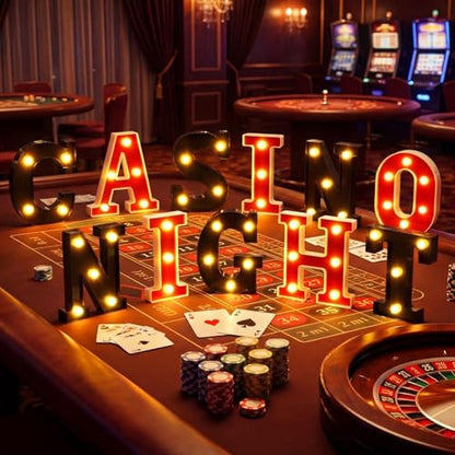 Aurelema Sukkot Large LED Letter Sign LED Lights Battery Powered Table Decoration for Party Gift Tabletop Decoration(Casino Night) - size: 8.27 inches, style: Casino Night