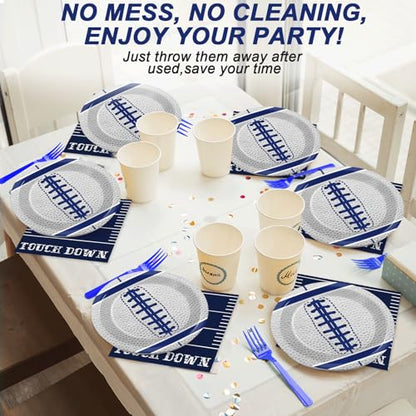 Qyeahkj 25 Guests Cowboys Football Party Plates and Napkins Supplies American Football Team Platters Tableware Set Touch Down Blue & White Decor Favors for Football Fans Boy Sports Team Theme Party - style: Cowboys Football