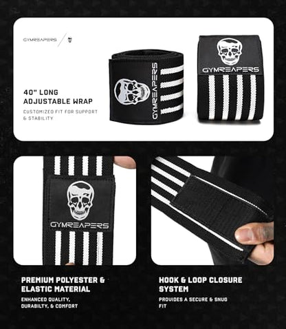 Gymreapers Weightlifting Elbow Wraps (1 Pair) - Flexible 40'' Elbow Compression Strap & Joint Support Brace - for Bench Press, Powerlifting, and Pressing - color: White