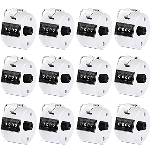 Eliamo 12 Pcs Hand Tally Counter 4-Digit Lap Counter Clicker, Manual Mechanical Handheld Pitch Click Counter with Finger Ring for School Golf & Knitting Row Croche - color: White