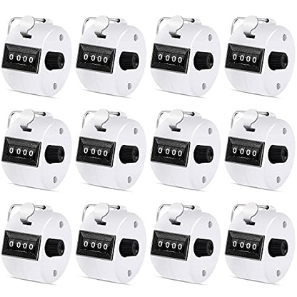 Eliamo 12 Pcs Hand Tally Counter 4-Digit Lap Counter Clicker, Manual Mechanical Handheld Pitch Click Counter with Finger Ring for School Golf & Knitting Row Croche - color: White
