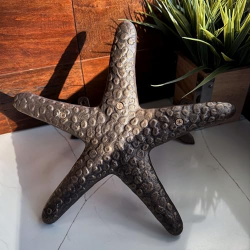 Zeckos Garden Hose Holder Starfish Bronze 12 Inch Cast Iron | Textured Coastal Shape, 5.5 Inch Deep, Three Mounting Tabs, Matching Screws - color: Starfish - Bronze
