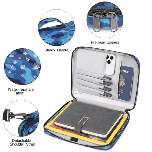 Bible Cover Case for Women Large Bible Cover for Girls Bible Study Supplies Accessories with Handle and Shoulder Strap | Durable - color: Blue Camo