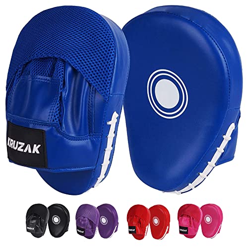 Kruzak Plain Punching Mitts for Muay Thai MMA Training, Focus Pads for Boxing Martial Arts and Punching Target - color: Blue