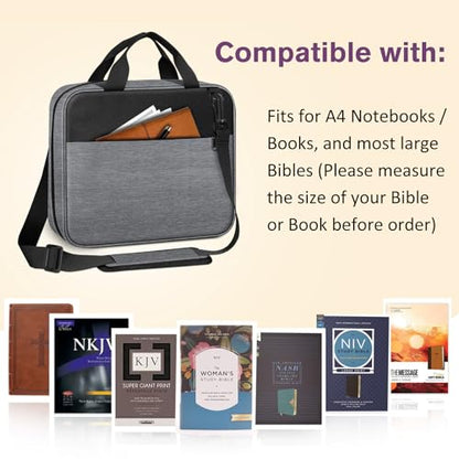 FINPAC Large Bible Cover, Carrying Book Case Church Bag Bible Protective with Zippered Pocket and Handle, Gift for Men Women - color: Gray