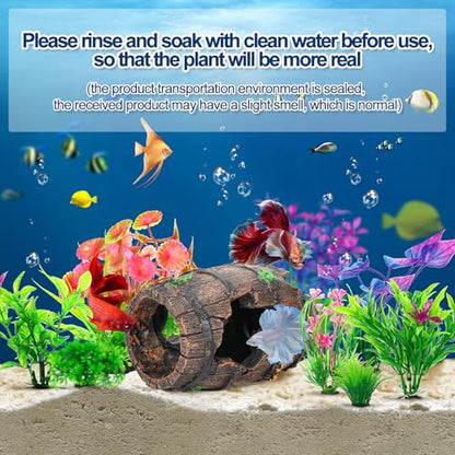 Fish Broken Barrel Decor Fish Tank Decorations Betta Fish Tank Accessories,Starfish Barrel x 1pc, Aquarium Plants x 8pcs - size: 9 Pcs