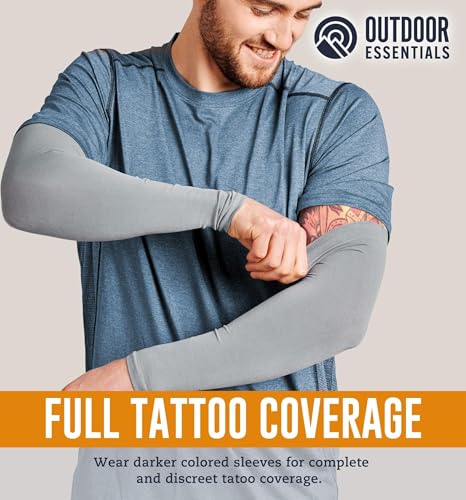 OutdoorEssentials UV Sun Sleeves for Men & Women, Cooling Arm Sleeves UPF 50+ | Golf, Tattoo Cover Up, Sun Protection - color: (3 Pairs): 1 Black, 1 Dark Gray, 1 Light Gray