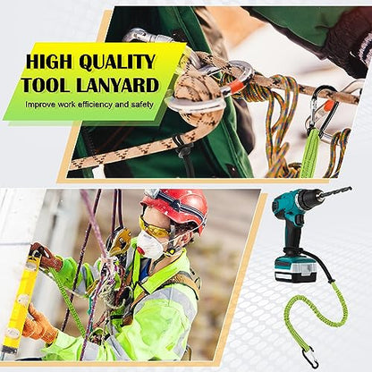 12 Pack Tool Lanyard with Single Metal Buckle and Adjustable Loop End, Standard Length, Maximum Weight Limit 8KG/ 17.6lb, with Aluminum Screw Lock, Retractable Shock Cord Stopper (Green) - color: Green
