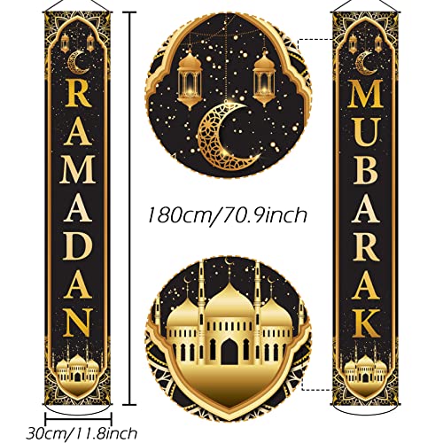 Ramadan Mubarak Banner Eid Mubarak Door Sign Hanging Banners Decoration Set for Ramadan Themed Party Indoor and Outdoor Party Supplies Decorations