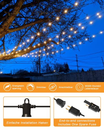 Zuske Outdoor String Lights, 200FT Patio Lights with 100 Shatterproof G40 Globe Bulbs(4 Spare), Waterproof Connectable Dimmable LED Hanging String Lights for Outside Backyard Porch Balcony (100FT x 2) - size: Electric-200FT