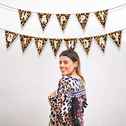 Leopard Print Pennant Banner, Animal Print Theme Party Supplies for Boys Girls Kids Home Classroom Baby Showers Birthday Parties, Leopard Color, 2" x 5" Rectangular Banner - color: Leopard Print