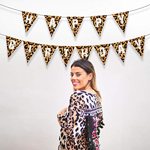 Leopard Print Pennant Banner, Animal Print Theme Party Supplies for Boys Girls Kids Home Classroom Baby Showers Birthday Parties, Leopard Color, 2" x 5" Rectangular Banner - color: Leopard Print