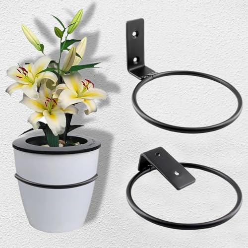 Jiozermi 6 Pack 5 inch Flower Pot Holder Ring, Matte Black | Flower Pot Holder Ring Wall Mounted Set Wall Mounted Metal Planter Hanger Matte Black Hanging Plant Holder - size: 5 Inch-6Pcs