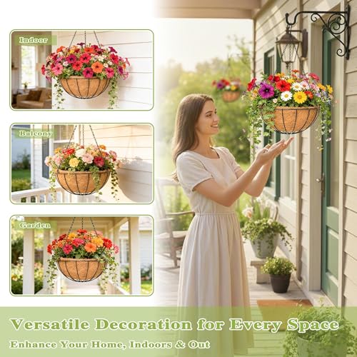 4 Pack 12 Inch Hanging Baskets for Plants Outdoor Metal Hanging Planter Hanging Flower Baskets with Coco Fiber Liners Chain Round Wire Plant Holder Hangings Flower Pots(Watermelon) - size: 12 Inch, style: Watermelon