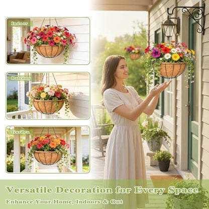 4 Pack 12 Inch Hanging Baskets for Plants Outdoor Metal Hanging Planter Hanging Flower Baskets with Coco Fiber Liners Chain Round Wire Plant Holder Hangings Flower Pots(Watermelon) - size: 12 Inch, style: Watermelon