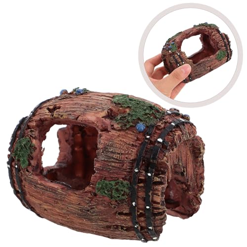 PRETYZOOM Realistic Resin Aquarium Barrel Fish and Shrimp Hideout Shelter, Large Red Solo Barrel Ornament for Freshwater Tank Decoration and Aquatic Pet Resting House