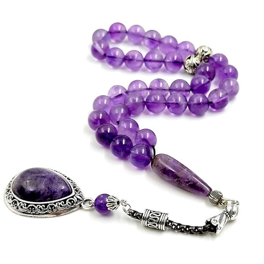 ALBASHAN Tasbih Natural Amethyst Muslim women Prayer Beads with Natural Amethyst Pendant Islamic Misbaha Fashion Gift - size: 8mm x 99 beads