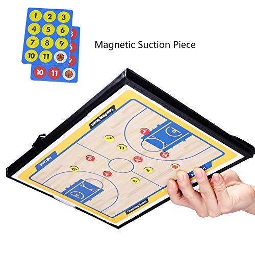 Foldable Leather Football Soccer Magnetic Tactic Marker Coaching Clipboard with Zipper and Marker Pen - Coaching Strategy Guiding Board Kit Equipment Portable Coach Tool - style: Basketball