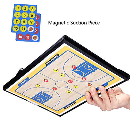 Foldable Leather Football Soccer Magnetic Tactic Marker Coaching Clipboard with Zipper and Marker Pen - Coaching Strategy Guiding Board Kit Equipment Portable Coach Tool - style: Basketball