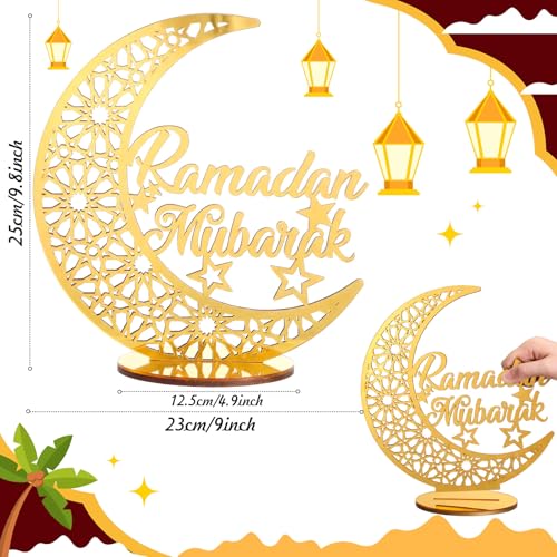 DoubleFill Acrylic Wooden Islamic Ramadan Decoration - 10 Inch Eid Tabletop Decors Ramadan Mubarak Centerpiece Islamic Mosque Muslim Table Sign Decoration Home Decor for Gift Eid Tabletop(Gold)