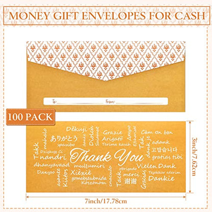 Teling 100 Pack Gold Money Style Envelopes for Cash Gifts Kraft, 3 x 7''