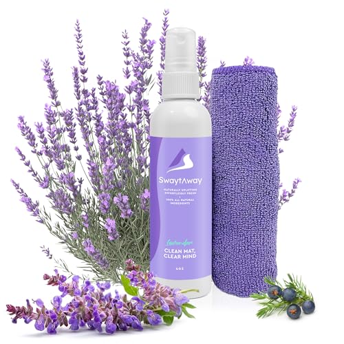 SwaytAway Travel Yoga Mat Cleaner Spray & Towel Kit, 4oz – Non Slip, No Rinse Plant-Based Lavender Essential Oil Mist for Gym, Pilates & Hot Yoga – Made in USA - size: 4 oz - 1 Pack