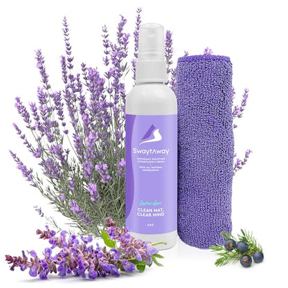 SwaytAway Travel Yoga Mat Cleaner Spray & Towel Kit, 4oz – Non Slip, No Rinse Plant-Based Lavender Essential Oil Mist for Gym, Pilates & Hot Yoga – Made in USA - size: 4 oz - 1 Pack
