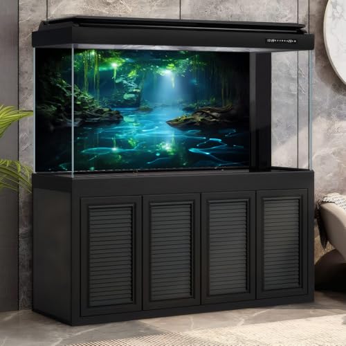 Fantasy Underwater Cave Aquarium Background Light Beam Crystal Clear Water Fish Tank Background Tropical Green Plants Undersea Cave Terrarium Backgrounds Misty Jungle Reptile Tank Backgrounds 24x12in - color: Black_Green, size: 24(W)x12(H)in