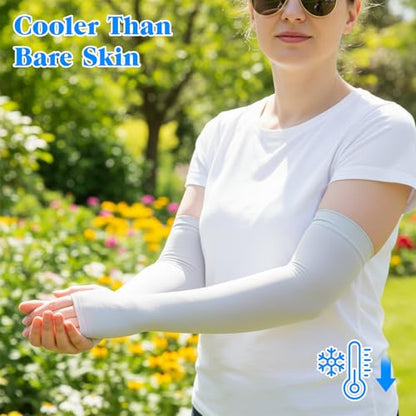 3 Pairs Sleeves to Cover Arms with Thumb Hole, Cooling Arm Sleeves Women Forearm Sleeve Summer Sun UV Protection for Thin Skin and Bruising for Sports Workouts Cycling Driving(White, Black, Gray)